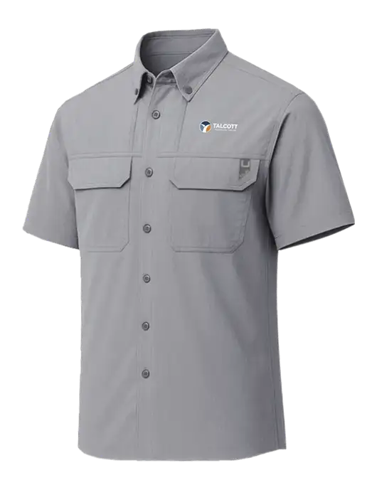 HUK Light Medium Grey Creekbed Short Sleeve Shirt w/Talcott Logo