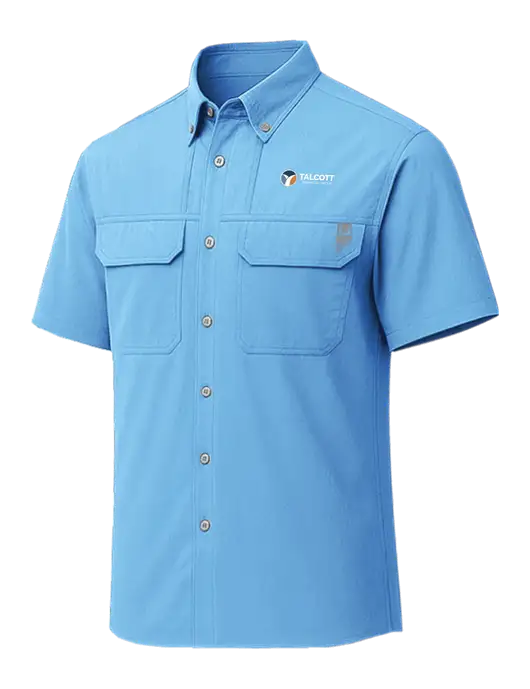 HUK Light Blue Creekbed Short Sleeve Shirt w/Talcott Logo