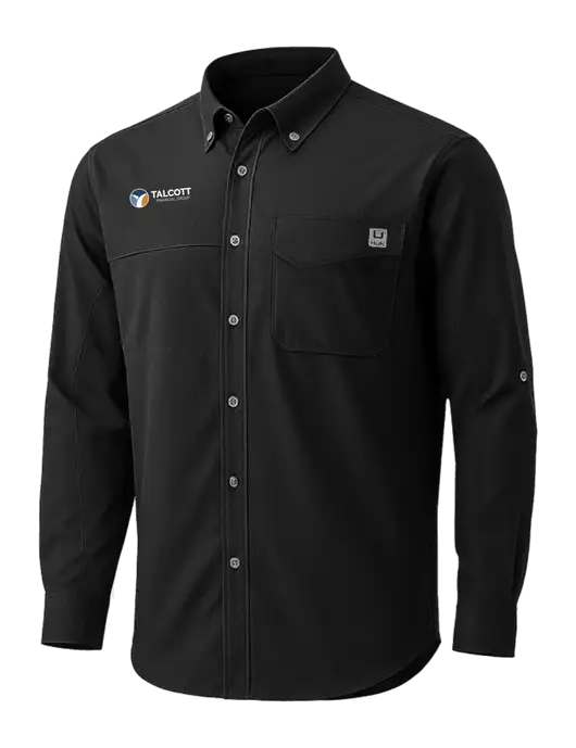 HUK Black Tide Point Pocket Long Sleeve Fishing Shirt w/Talcott Logo