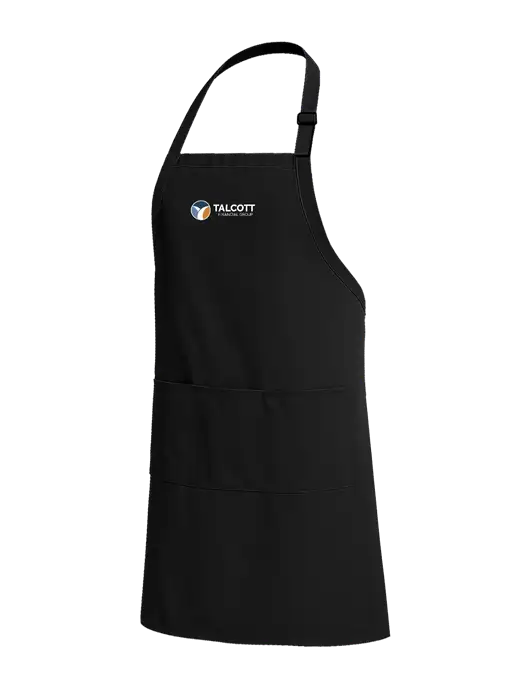 Easy Care Extra Long Bib Black Apron with Stain Release w/Talcott Logo
