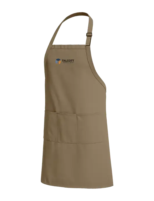 Easy Care Extra Long Bib Dark Tan Apron with Stain Release w/Talcott Logo
