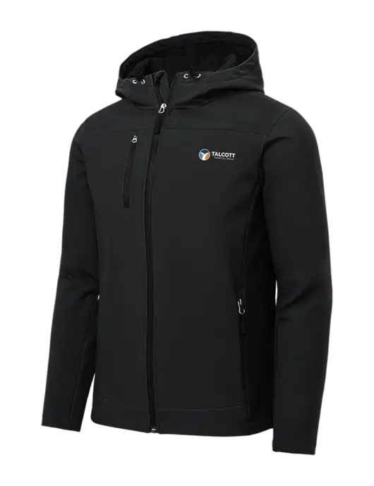 Hooded Core Black Soft Shell Jacket w/Talcott Logo