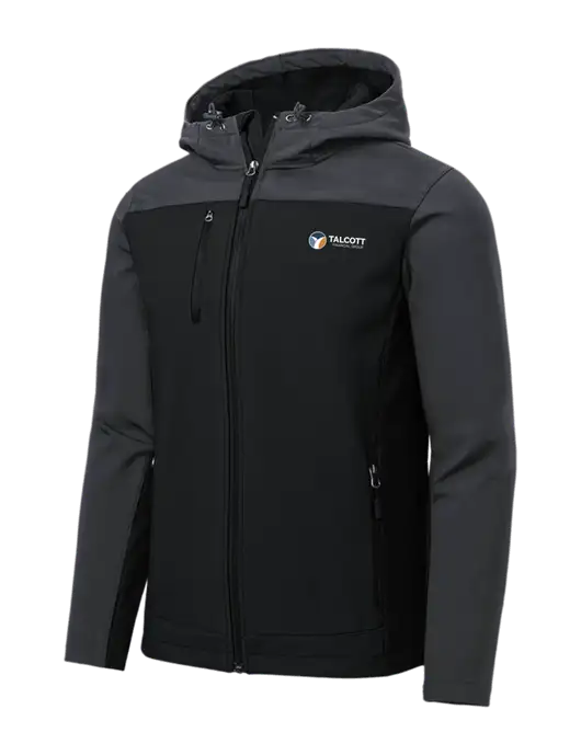 Hooded Core Dark Grey/Black Soft Shell Jacket w/Talcott Logo