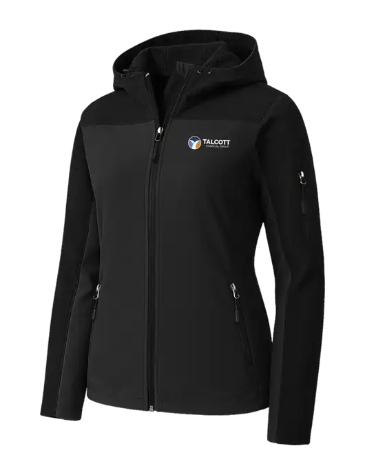 Womens Hooded Core Black Soft Shell Jacket w/Talcott Logo