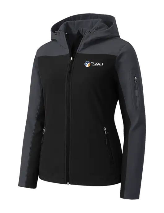 Womens Hooded Core Dark Grey/Black Soft Shell Jacket w/Talcott Logo