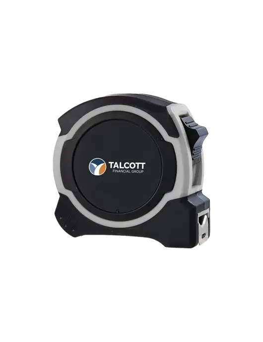 Light Grey and Black Pro Tape Measure, 25'
 w/Talcott Logo