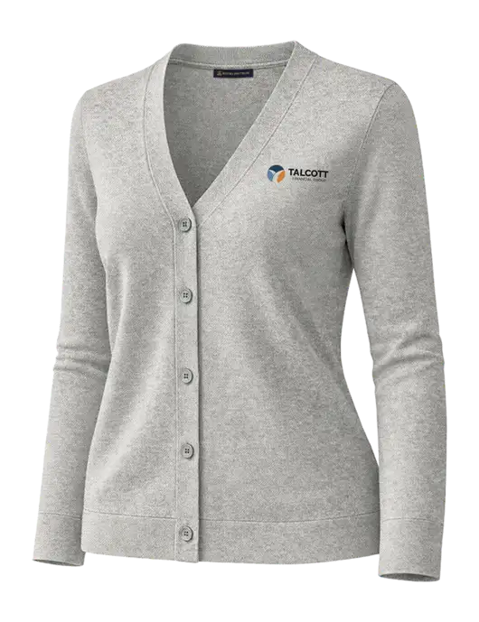 Brooks Brothers Womens Cotton Stretch Light Grey Heather Cardigan Sweater w/Talcott Logo
