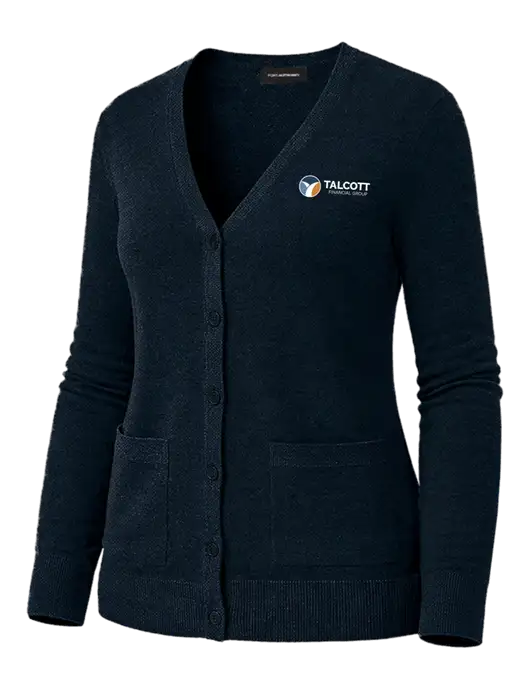 Womens Dark Navy Washable V-neck Cardigan Sweater w/Talcott Logo