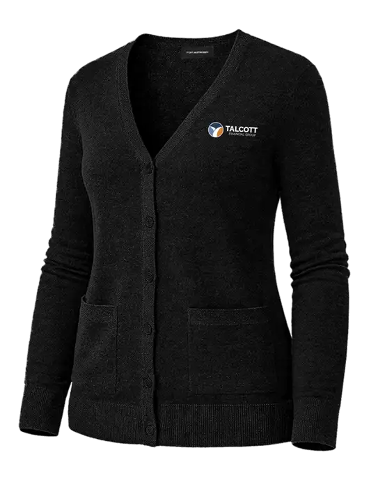 Womens Black Washable V-neck Cardigan Sweater w/Talcott Logo