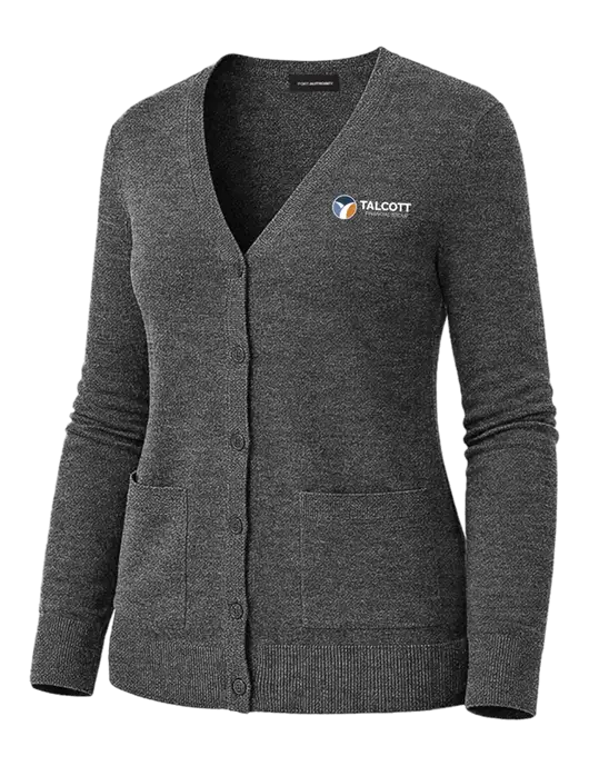 Womens Charcoal Heather Washable V-neck Cardigan Sweater w/Talcott Logo