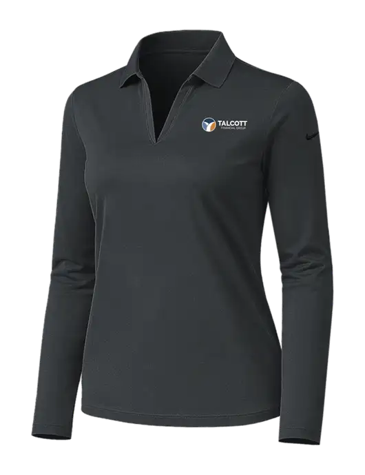 Nike Womens Dark Grey Dri-FIT Micro Pique 2.0 Long Sleeve Polo w/Talcott Logo