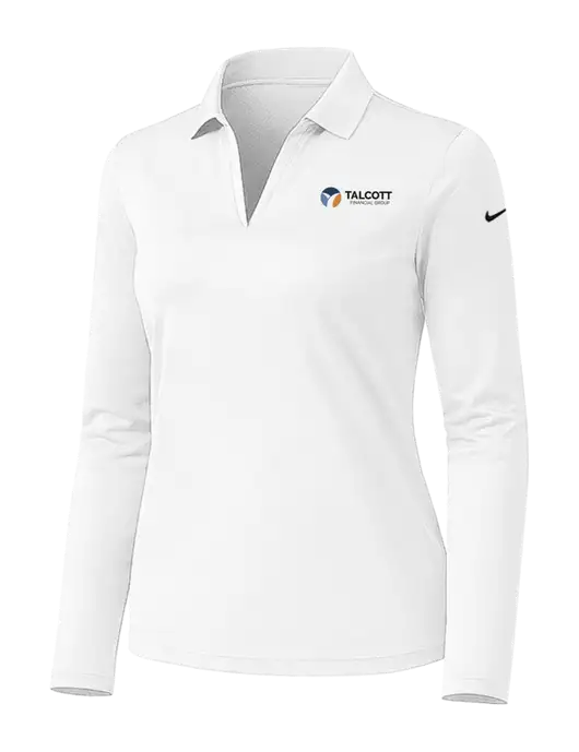 Nike Womens White Dri-FIT Micro Pique 2.0 Long Sleeve Polo w/Talcott Logo