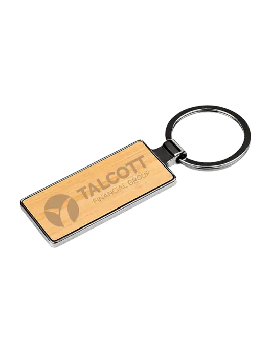 Wood and Silver Rectangle Keychain w/Talcott Logo