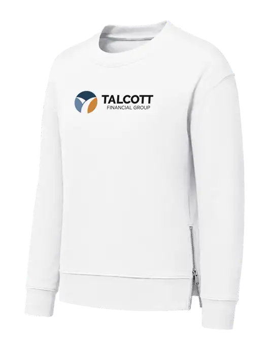 Womens White Dual Side Zippers Crewneck w/Talcott Logo